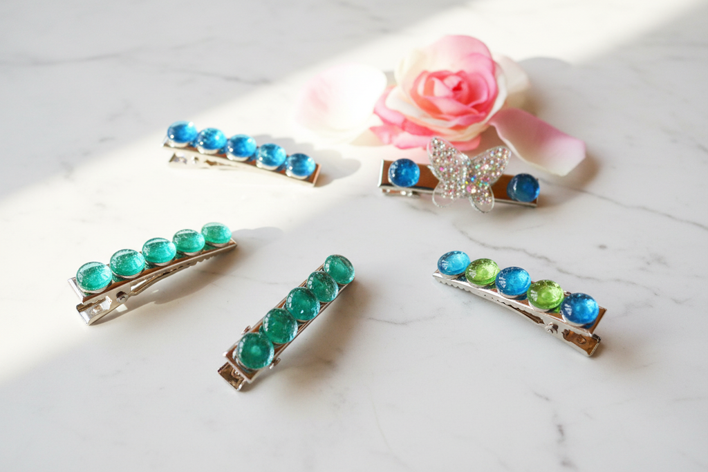 Blue Green Bubble Gem Hair Clips