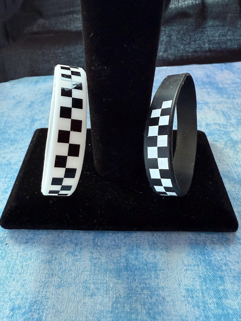Black and White checkered silicone bracelets punk metal racing