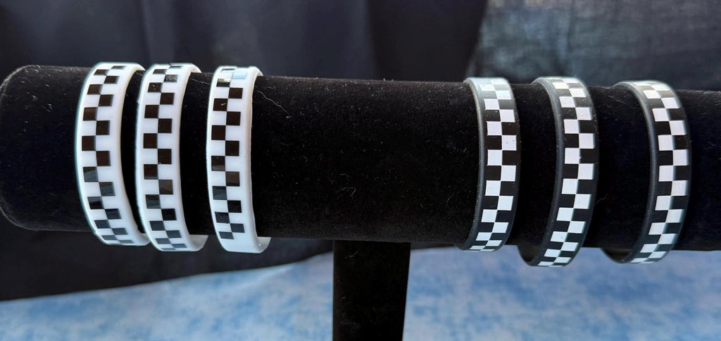 Black and White checkered silicone bracelets punk metal racing