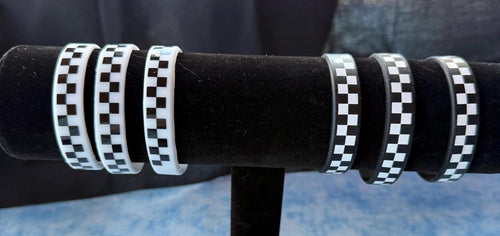 Black and White checkered silicone bracelets punk metal racing