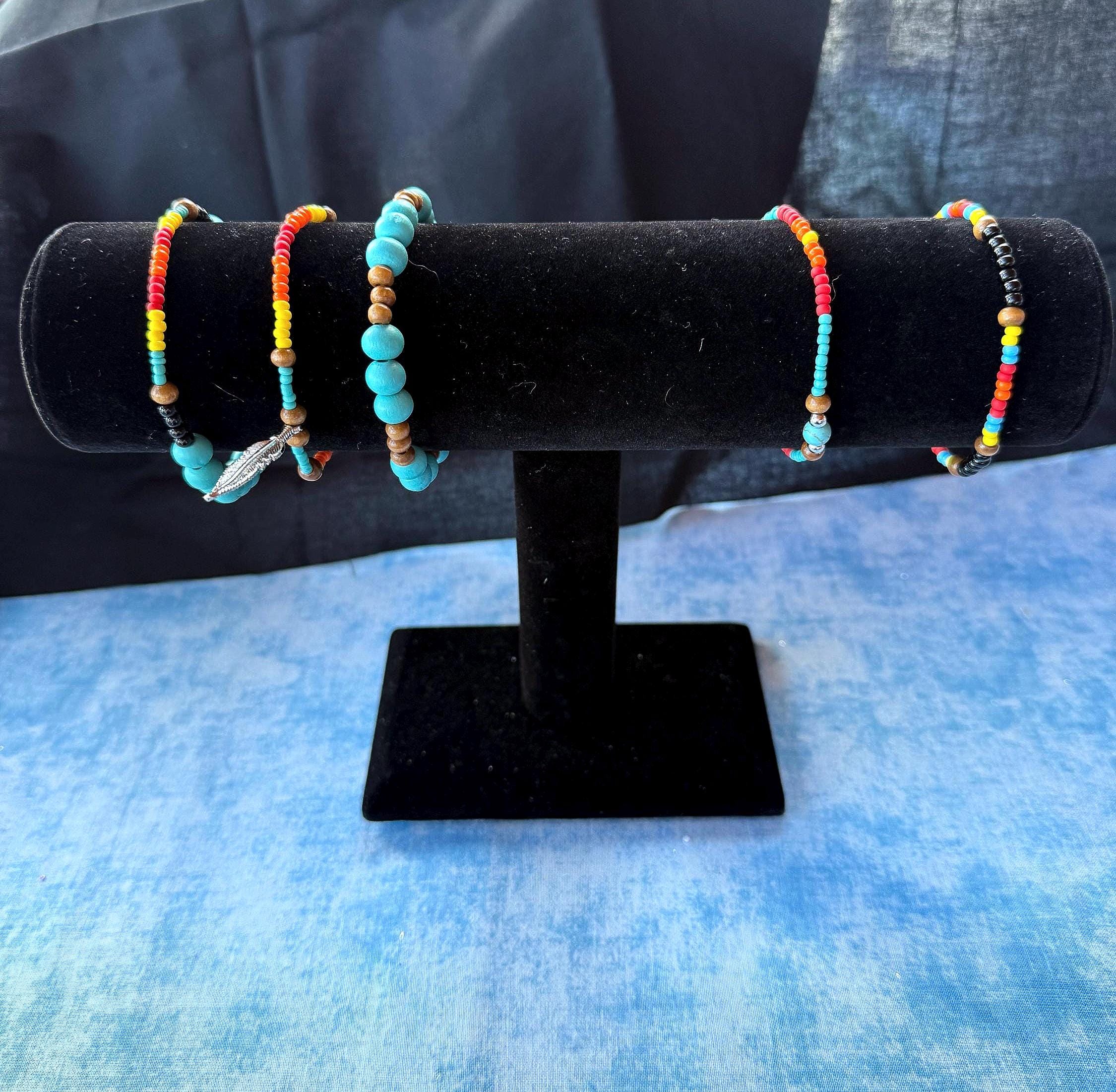 Beaded Turquoise and seed bead Native American inspired breacelets handmade