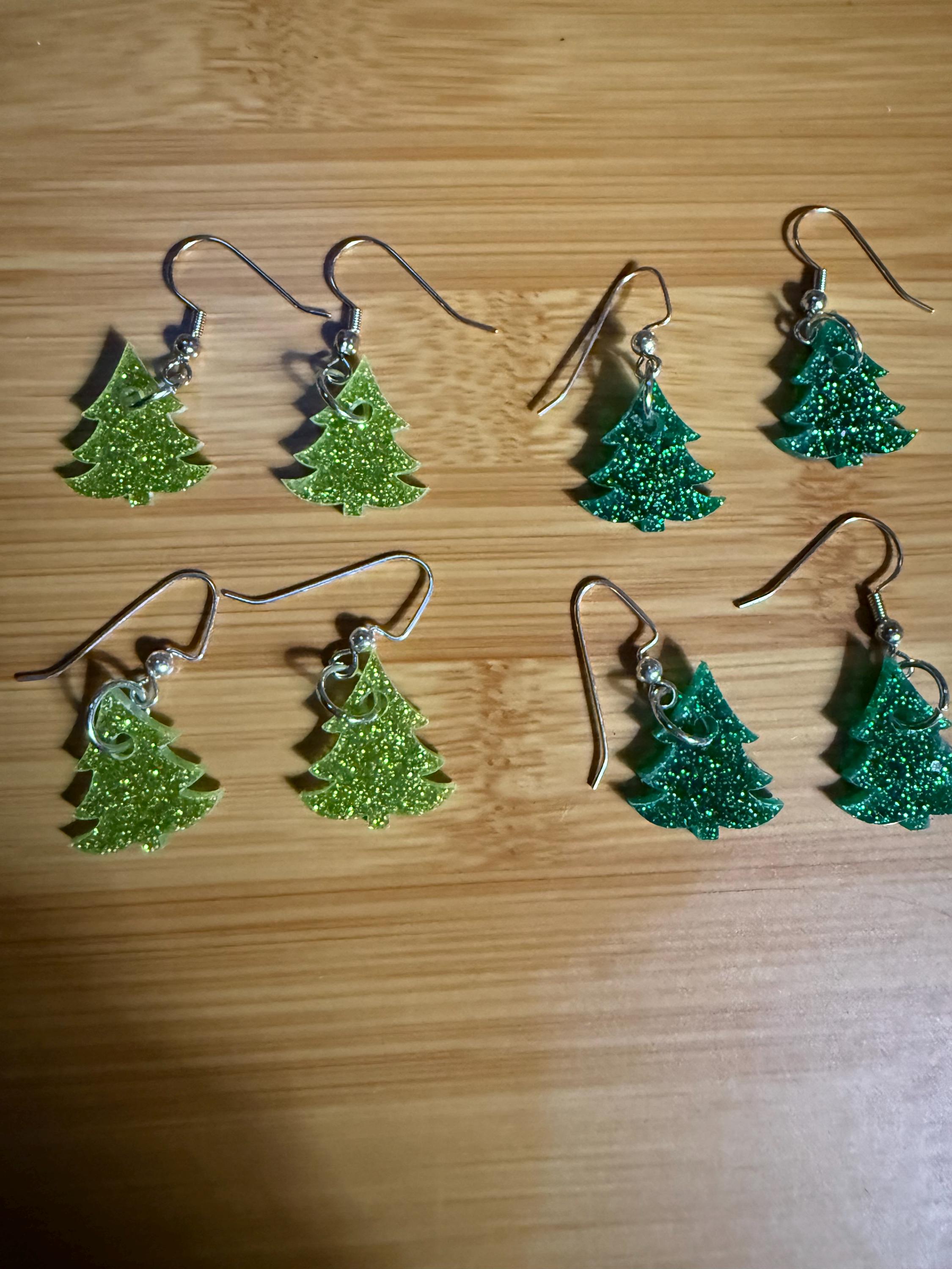 Acrylic Glitter Christmas Tree Dangle Earrings