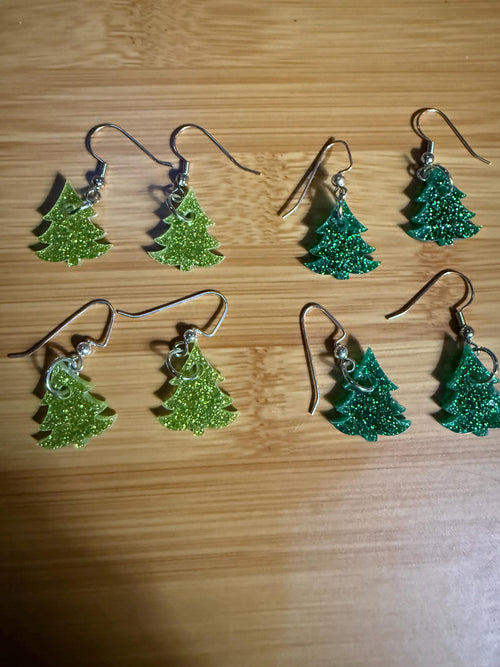 Acrylic Glitter Christmas Tree Dangle Earrings
