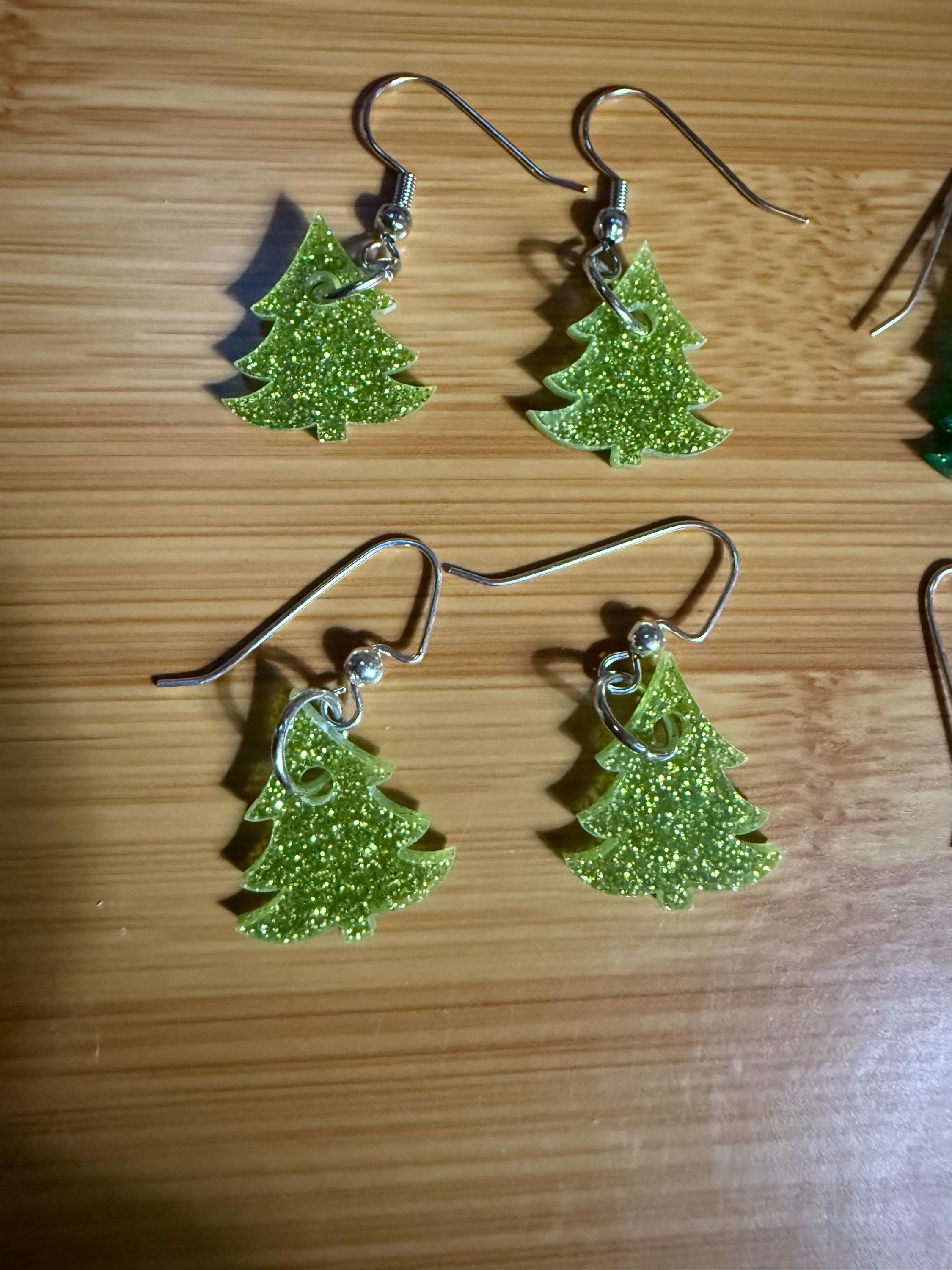 Acrylic Glitter Christmas Tree Dangle Earrings