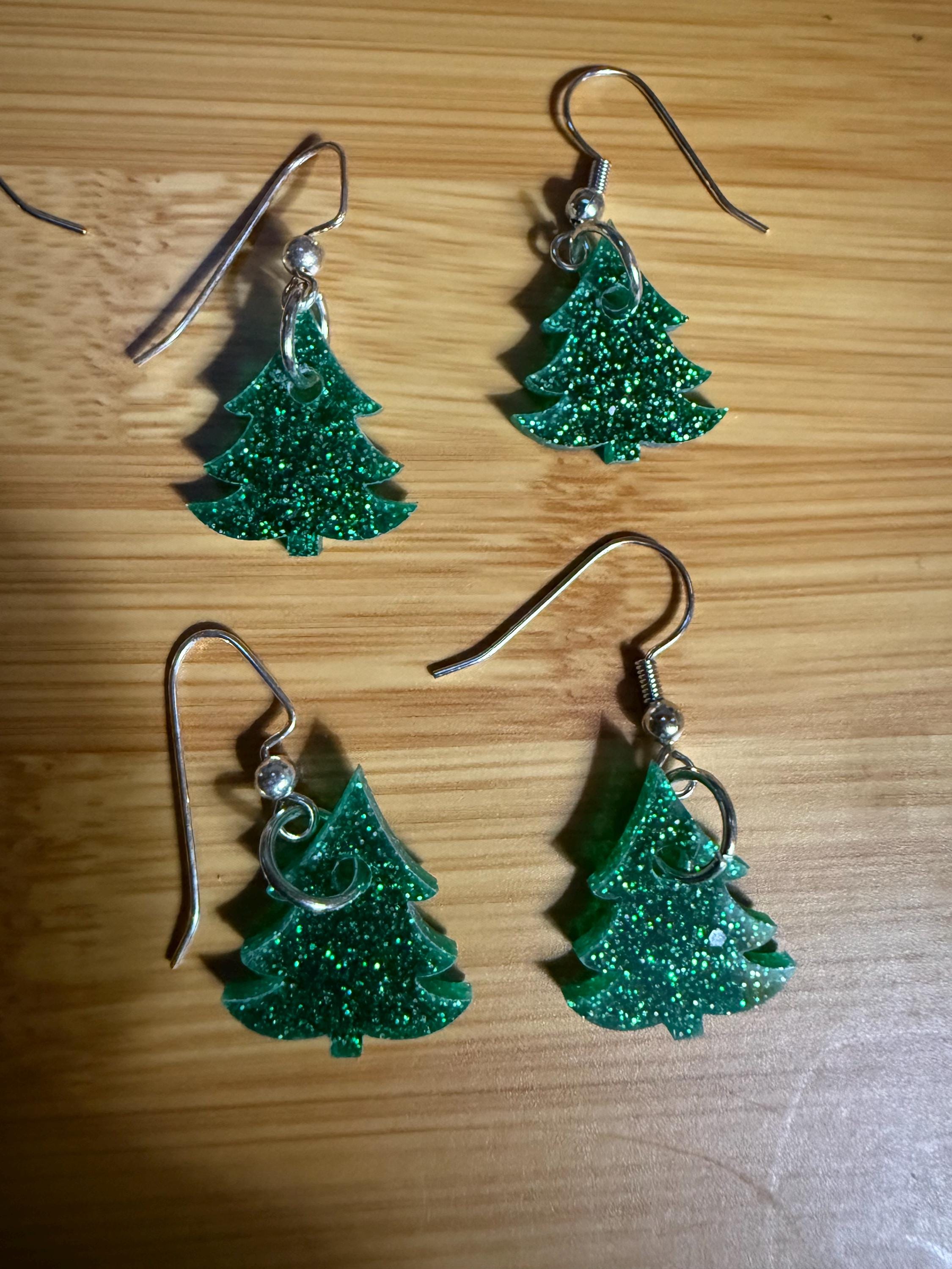 Acrylic Glitter Christmas Tree Dangle Earrings