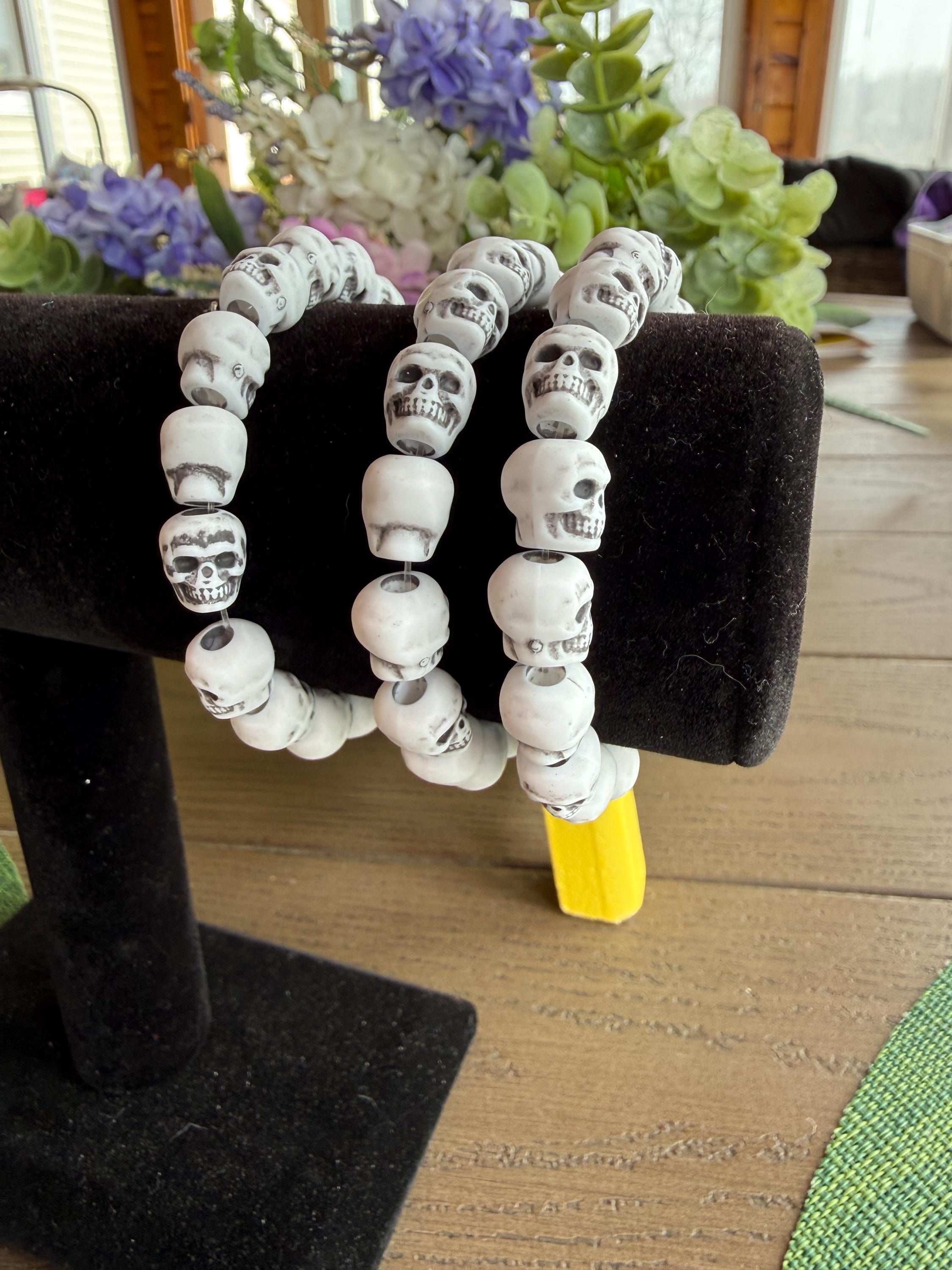 Black and White skull bracelets plastic stretchable goth metal punk