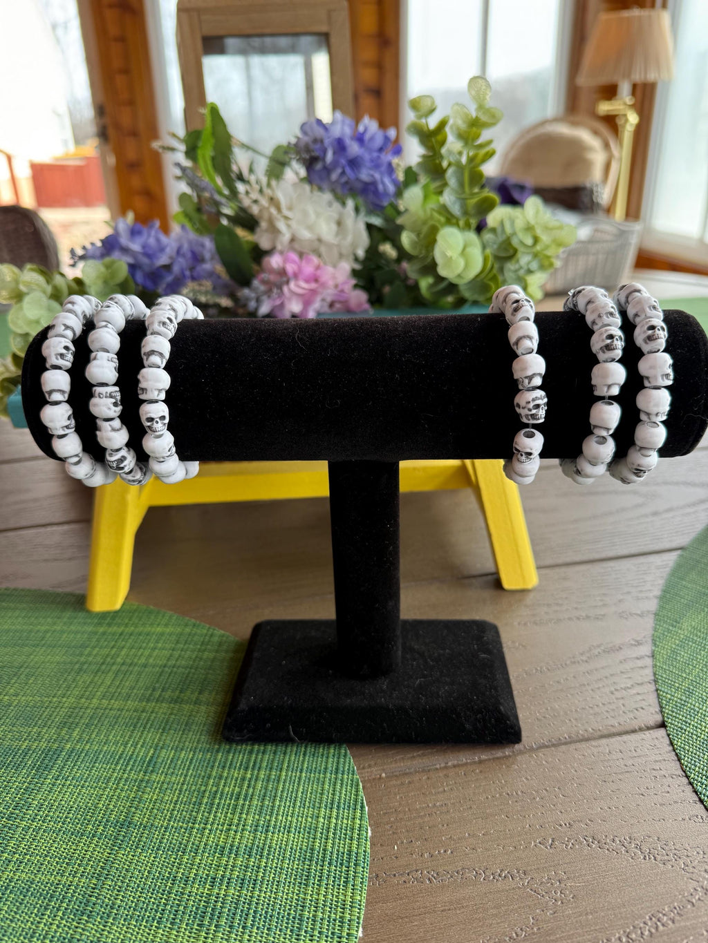 Black and White skull bracelets plastic stretchable goth metal punk