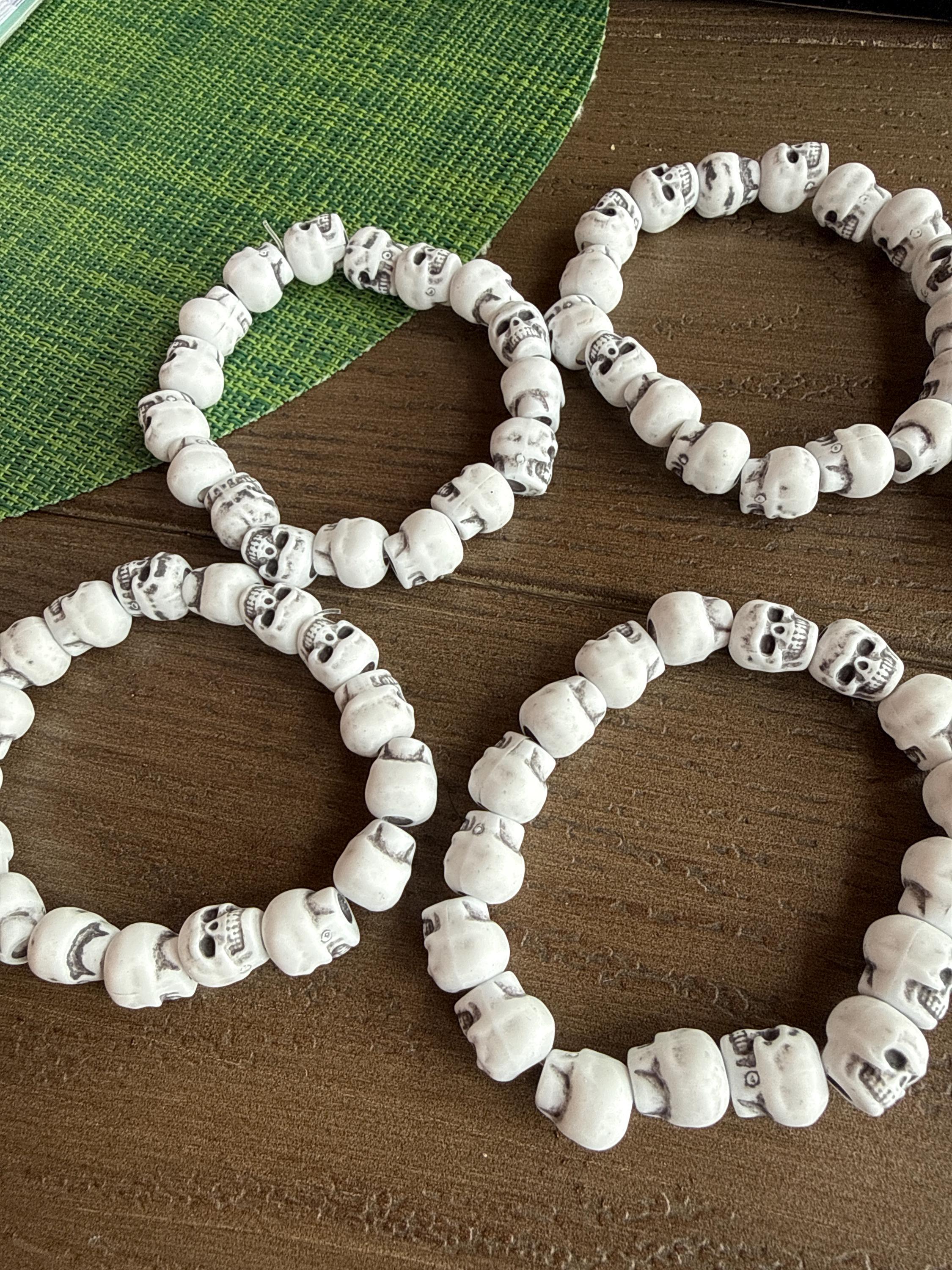 Black and White skull bracelets plastic stretchable goth metal punk