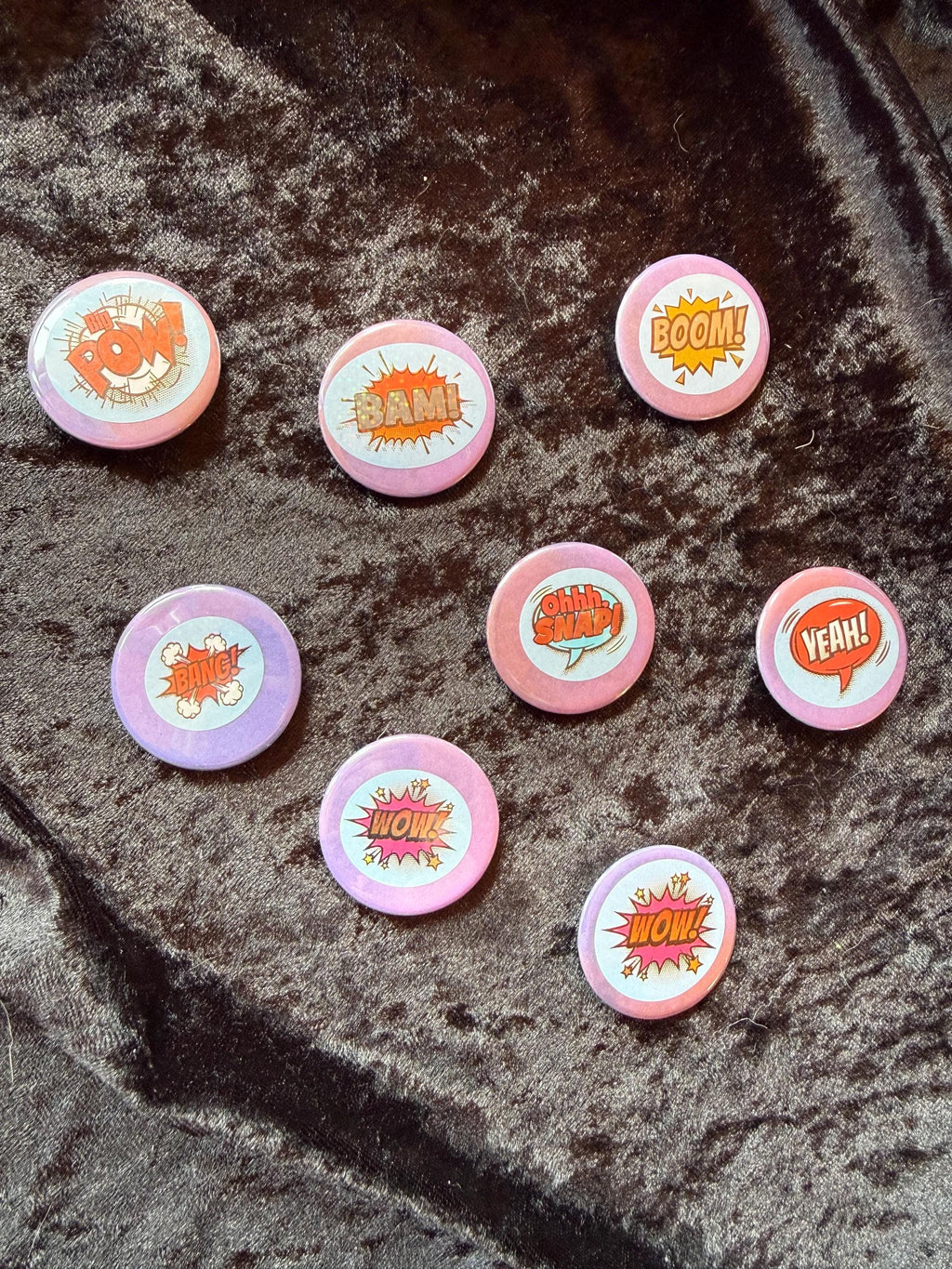 Comic Book pow wow woah bam sounds pins holographic handmade