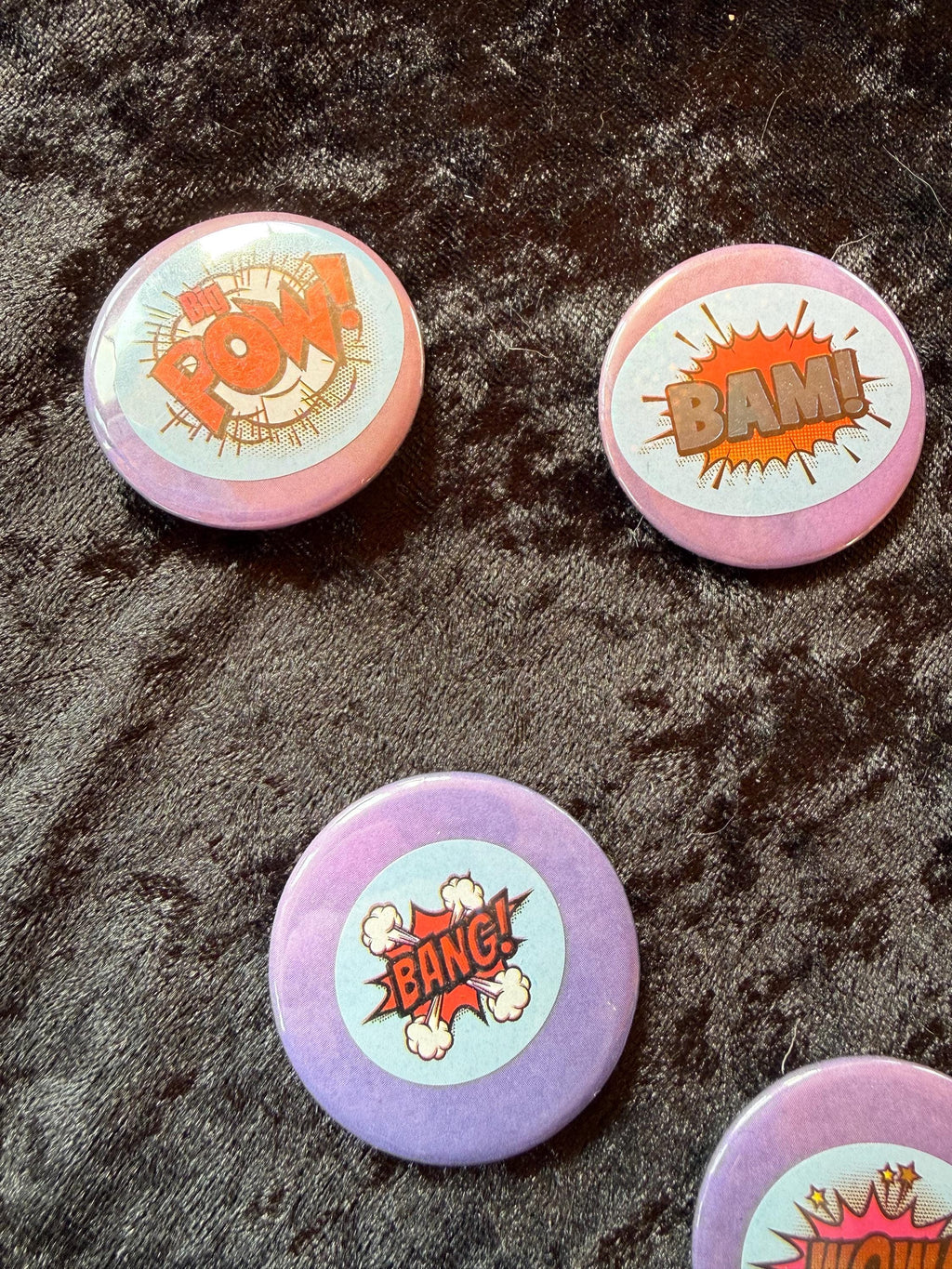 Comic Book pow wow woah bam sounds pins holographic handmade