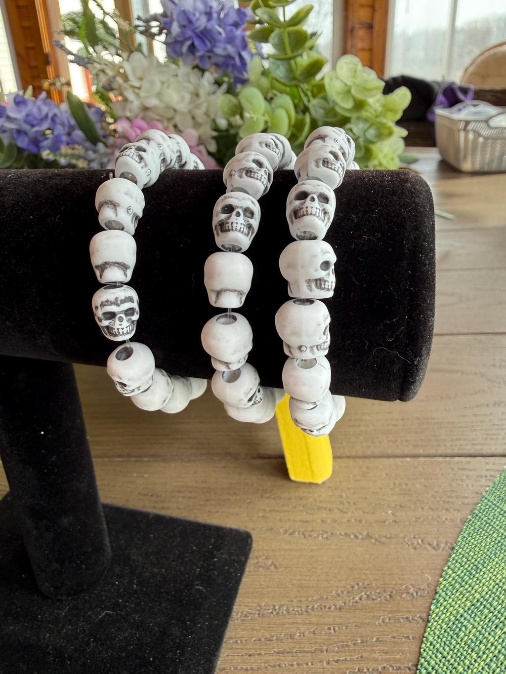 Black and White skull bracelets plastic stretchable goth metal punk