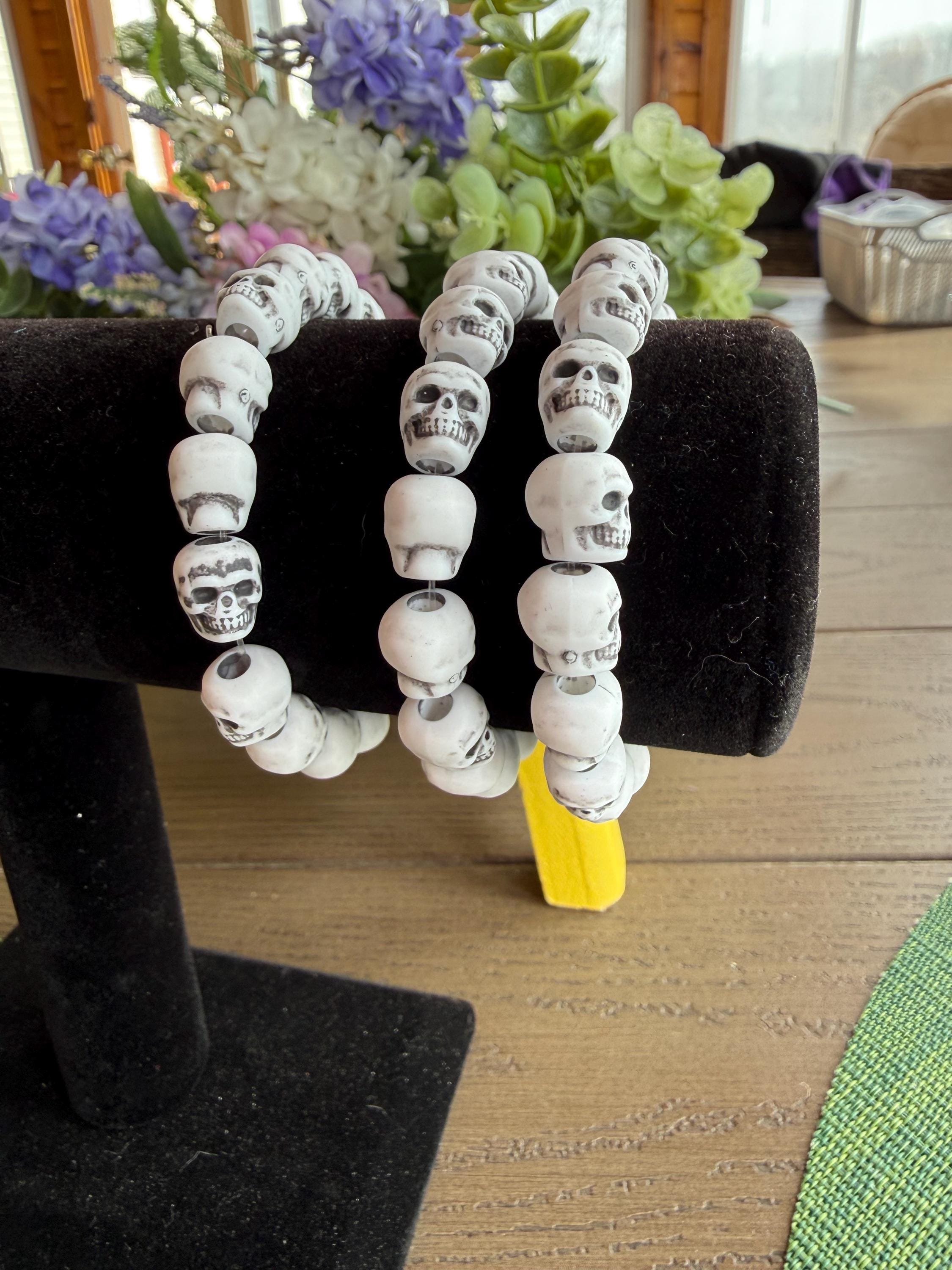 Black and White skull bracelets plastic stretchable goth metal punk