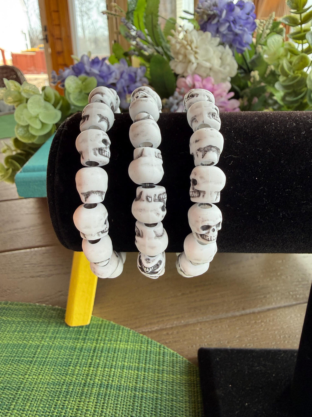 Black and White skull bracelets plastic stretchable goth metal punk