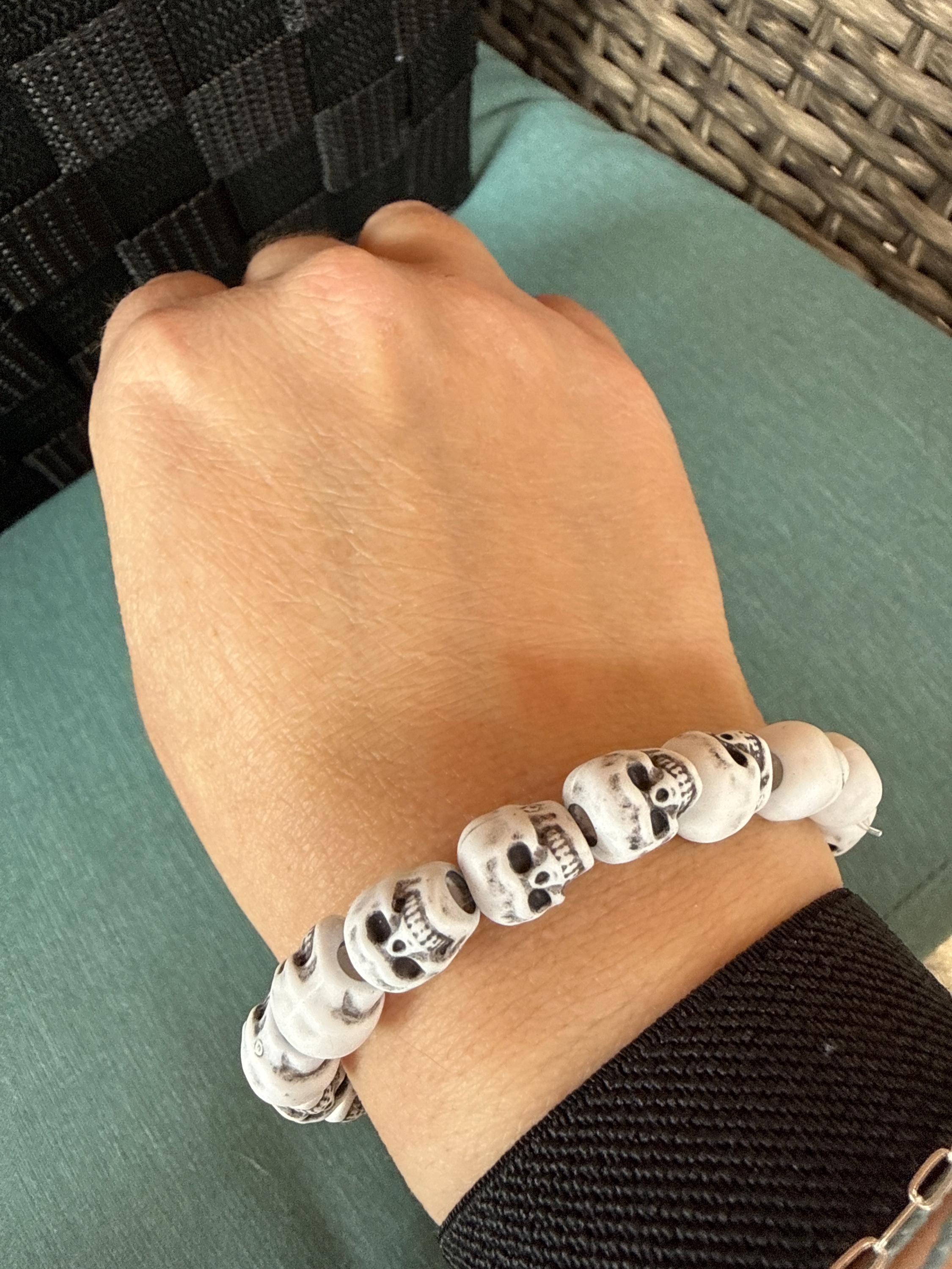 Black and White skull bracelets plastic stretchable goth metal punk