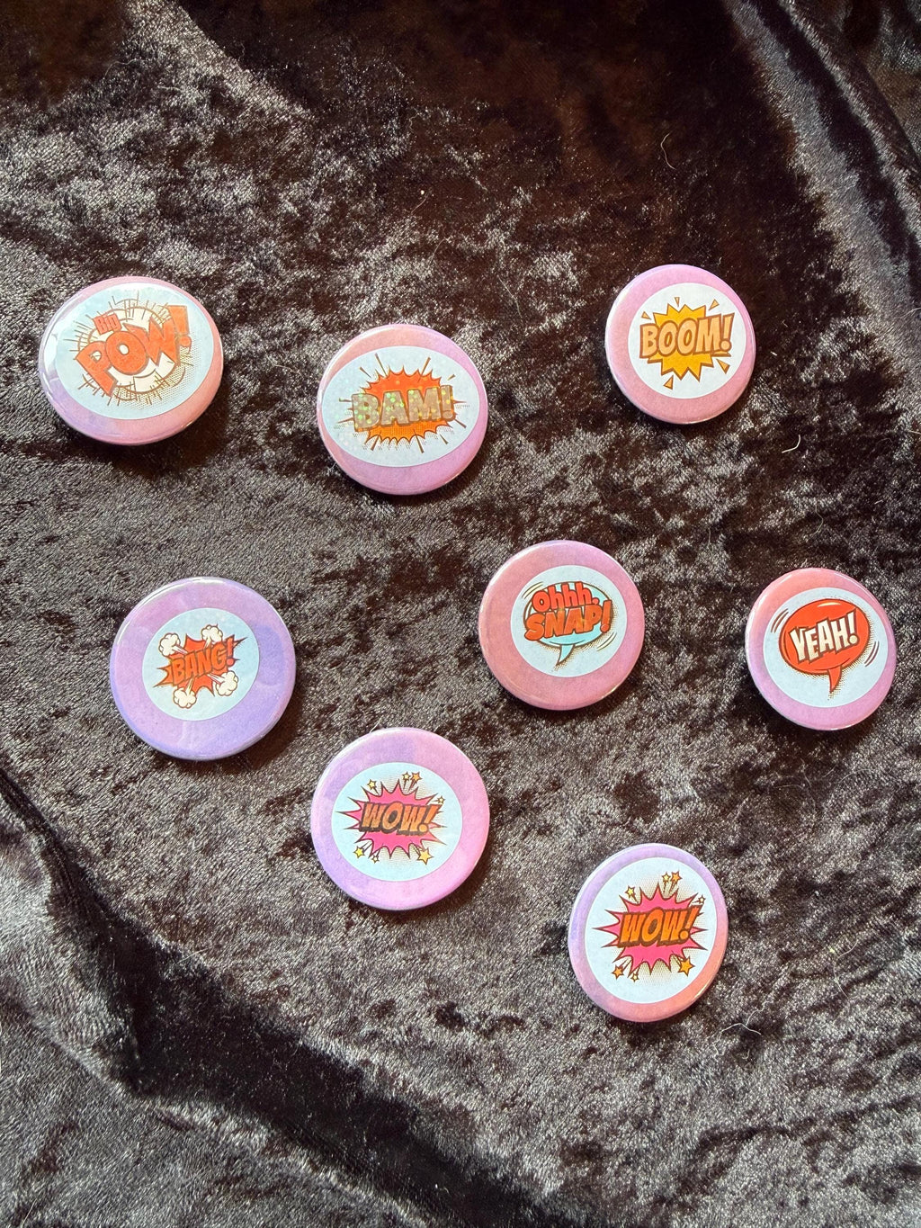 Comic Book pow wow woah bam sounds pins holographic handmade