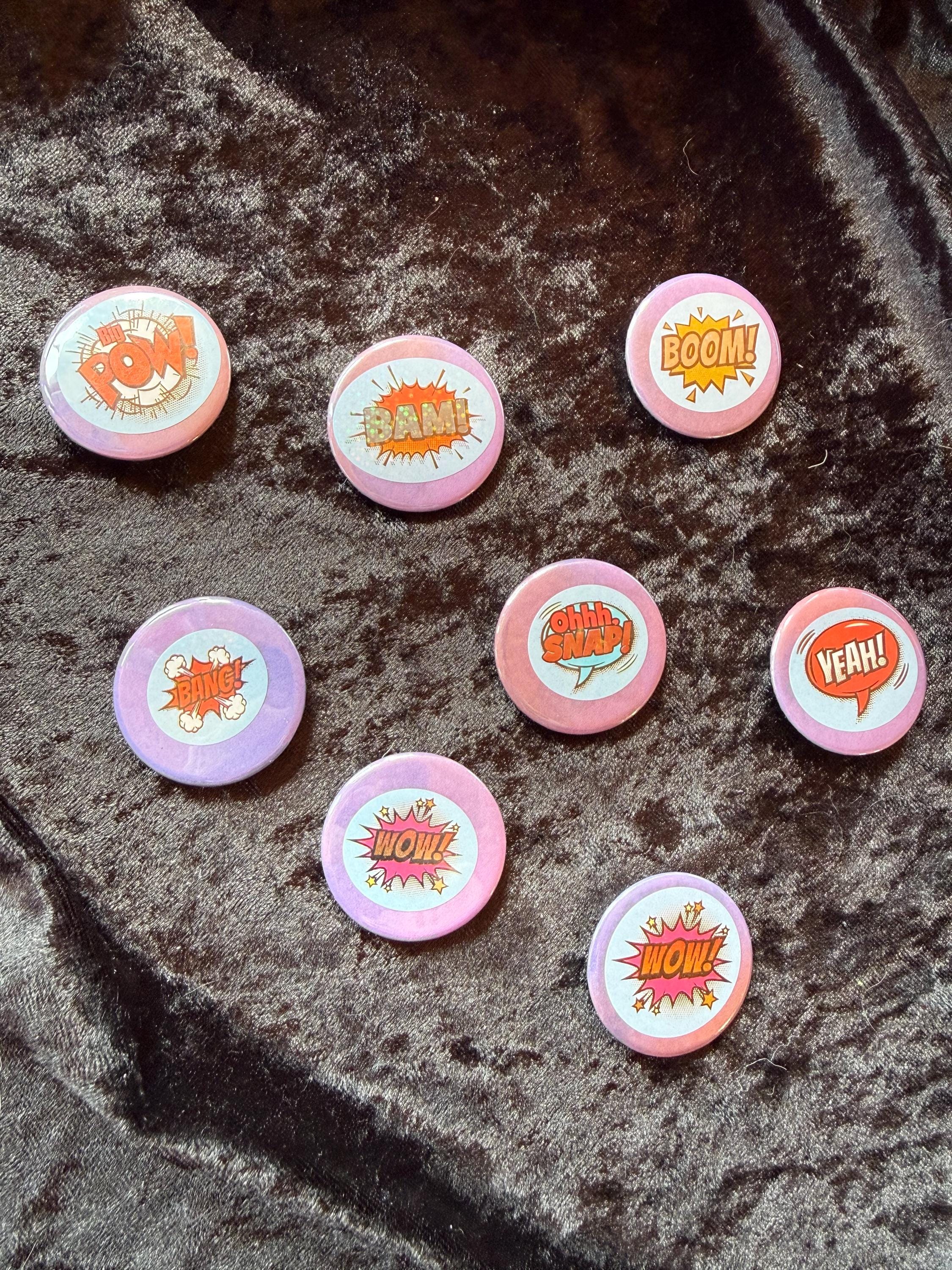Comic Book pow wow woah bam sounds pins holographic handmade