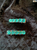 Blue Green Bubble Gem Hair Clips, Butterfly Accent, Small Silver Barrette