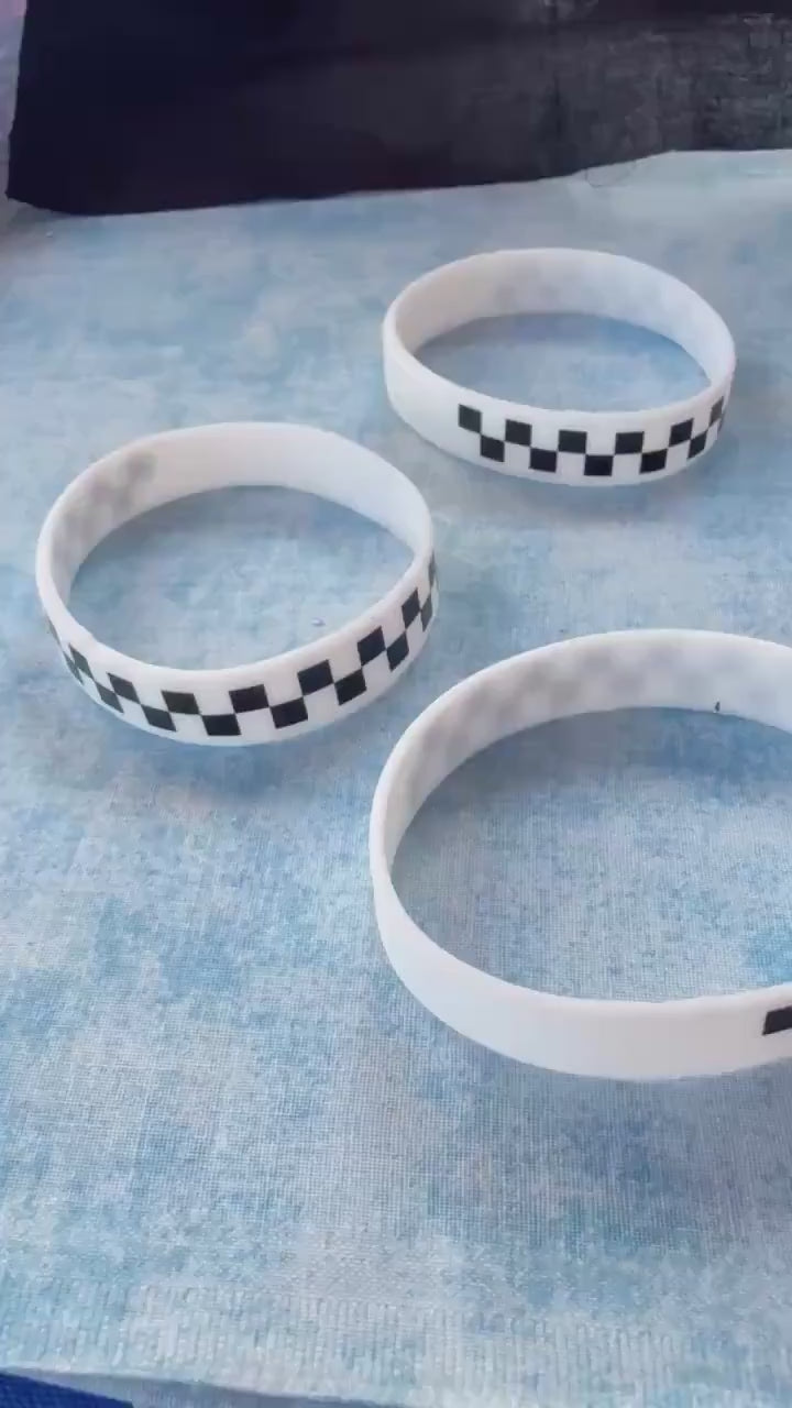 Black and White checkered silicone bracelets punk metal racing