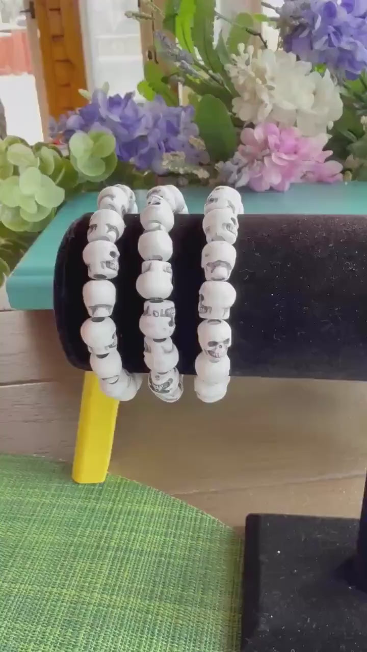 Black and White skull bracelets plastic stretchable goth metal punk