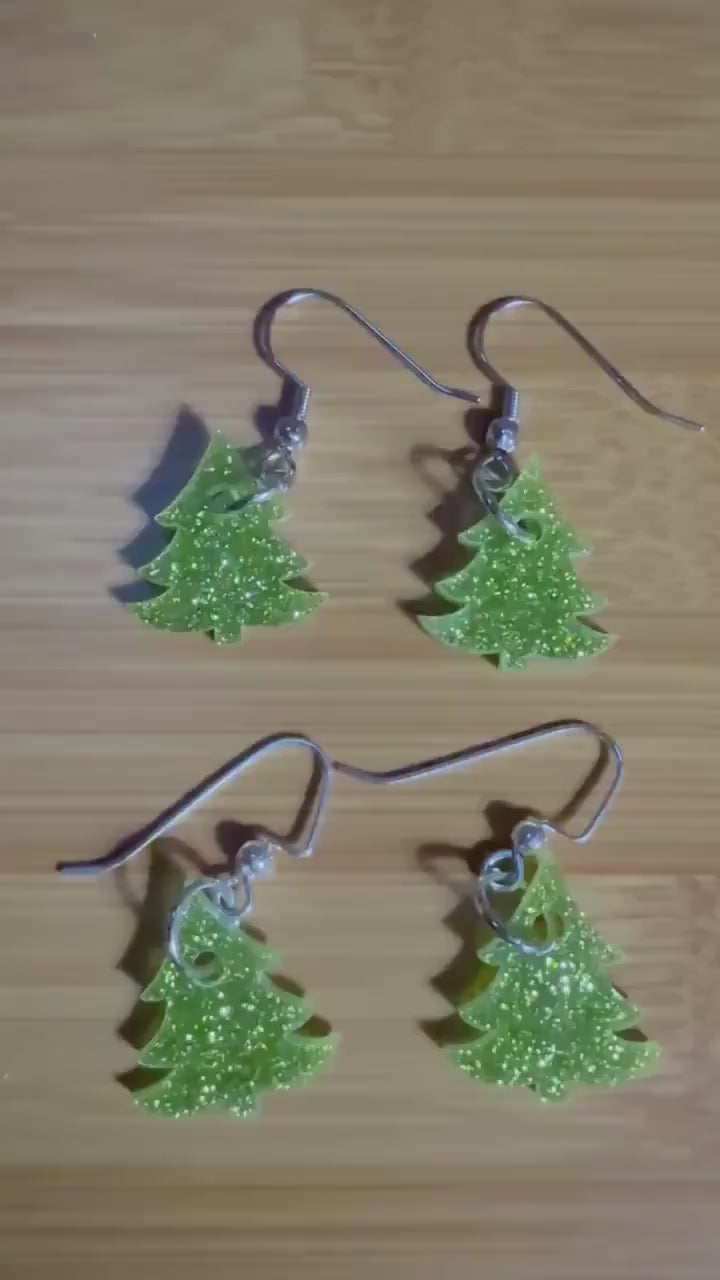 Acrylic Glitter Christmas Tree Dangle Earrings