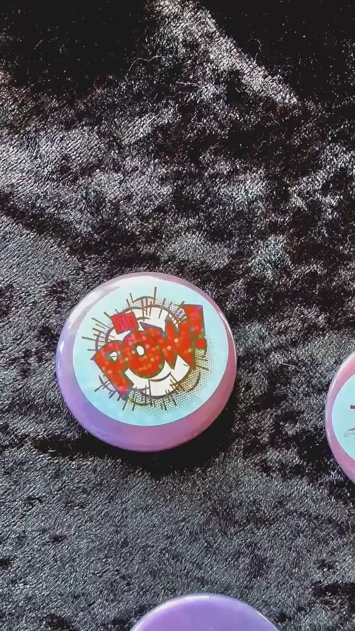 Comic Book pow wow woah bam sounds pins holographic handmade